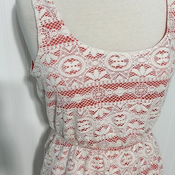 Trixxi Womens Lace Overlay Sleeveless Cut Out Mini Dress White Coral Size Medium - Picture 3 of 11